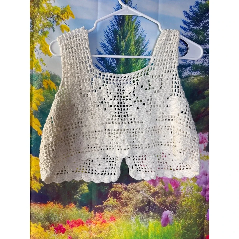 Kimchi Blue Crochet Button Front Vest Boho Cream Size M